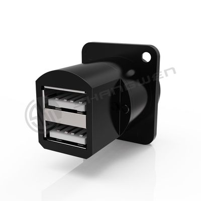Ip65 Waterproof USB Connector Panel Mount Double Port 4 Pin Data Cable Connector