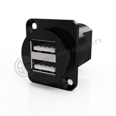Ip65 Waterproof USB Connector Panel Mount Double Port 4 Pin Data Cable Connector