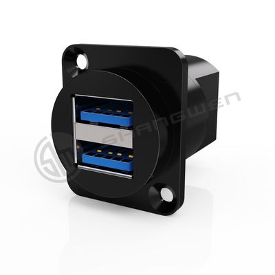 Double Port Panel Mount Connector Waterproof 9 Pin Shielded USB Connector