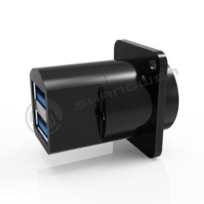Double Port Panel Mount Connector Waterproof 9 Pin Shielded USB Connector