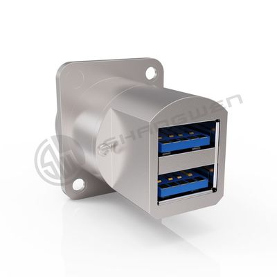 Double Port Panel Mount Connector Waterproof 9 Pin Shielded USB Connector