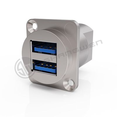 Double Port Panel Mount Connector Waterproof 9 Pin Shielded USB Connector