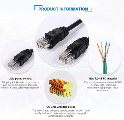 Round Cat6a UTP Patch Cord 24AWG 4 Pair Black / Gary 4P PVC Ethernet Cable