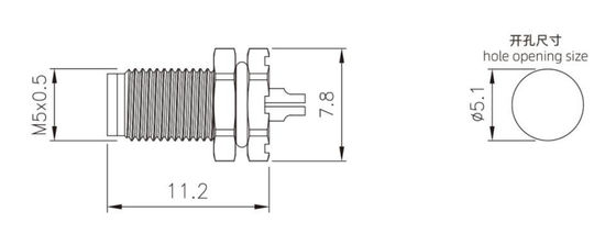 M5 Male Back Mount Socket Solder Screw M5*0.5 3/4pin 20A  IP67