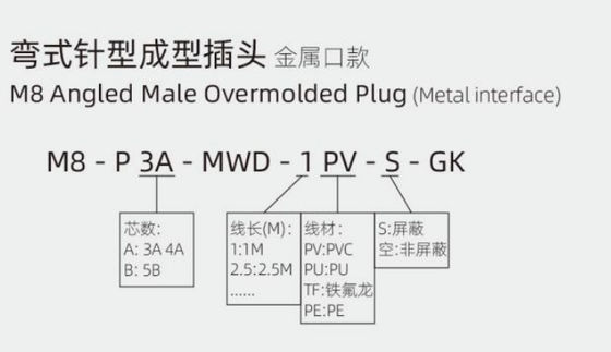 3-8A IP67 Waterproof M8 Angled Male Plug Metal Interface for Outdoor Installations