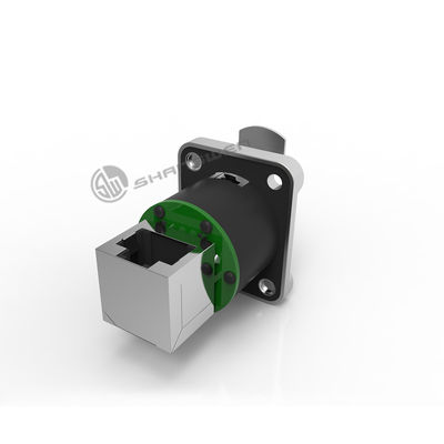 Female D-Style 8 Pin RJ45 Ethernet Chassis Connector Indoor Use IP44 PA66 Angled Connector for Aviation signal Connector