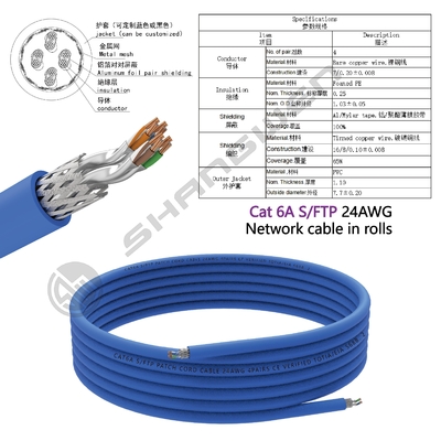 Blue Rj45 CAT6A SFTP  Ethernet  Network Cable Internet 4pair CE UL multiple copper twist 100% oxygen-free copper Black CAT6A