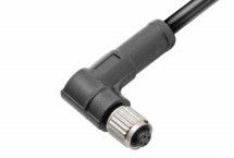 M5 Angled Female Overmolded Plug Connector 3/4pin Black 20A Solder IP67