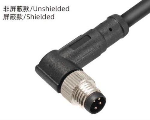 กันน้ํา IP67 M8 มุมลูกปุ่มเพศชาย Overmolded 3 - 8A สําหรับการใช้งานภายนอก