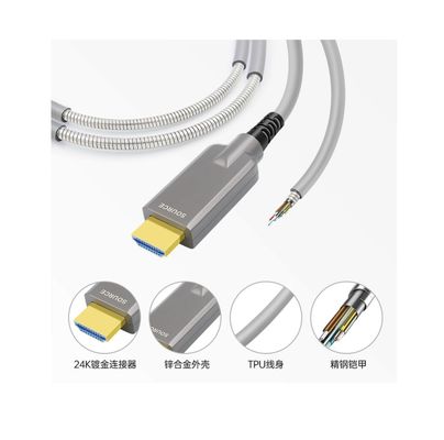 HD Link Port  Fiber Optic 2.1 HD Cable TPU Shell Stainless Steel 304 Armored Tube Silicon Line Chip  4K 60Hz 8K 144Hz OD:6.0mm
