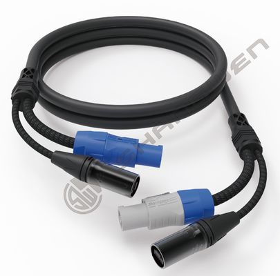 สายเคเบิลรวม Powercon ตัวเมีย ตัวผู้ 3PIN DMX SJT สัญญาณไฟ 2in1 Cat6 RJ45 Cat5E Shielded CAT6a Cat5e Network Cable