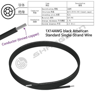 Power Cord 14 AWG Power Cord 14AWG 05℃ Stranded Conductor Wire 600V VW-1 PVC Wire 14AWG PVC Electronic Cable Tinned Copper